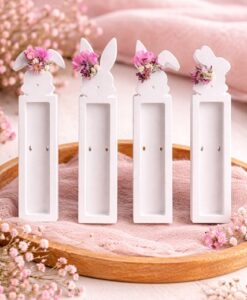 Hasenglück 4er Set - handgegossene Gipshasen mit Trockenblumen