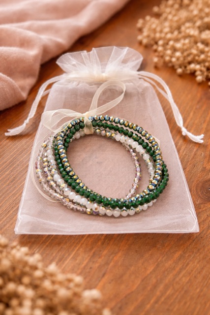 "Crystal Forest" - 4er Set Glanz-Armbänder in Smaragdgrün