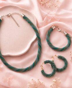 3-tlg. Miyuki Schmuckset Türkis: Kette, Armband & Creolen