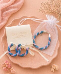 Miyuki Schmuckset: Gehäkeltes Armband & Creolen in Blau-Rosa