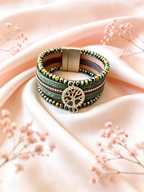 Boho-Wickelarmband in Smaragdgrün mit Magnetverschluss