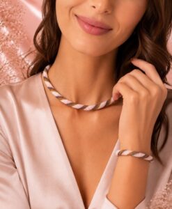 Alternative view of Miyuki Perlenarmband gehäkelt in Rosa & Bronze
