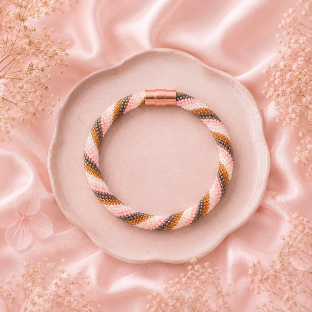 Miyuki Perlenarmband gehäkelt in Rosa & Bronze
